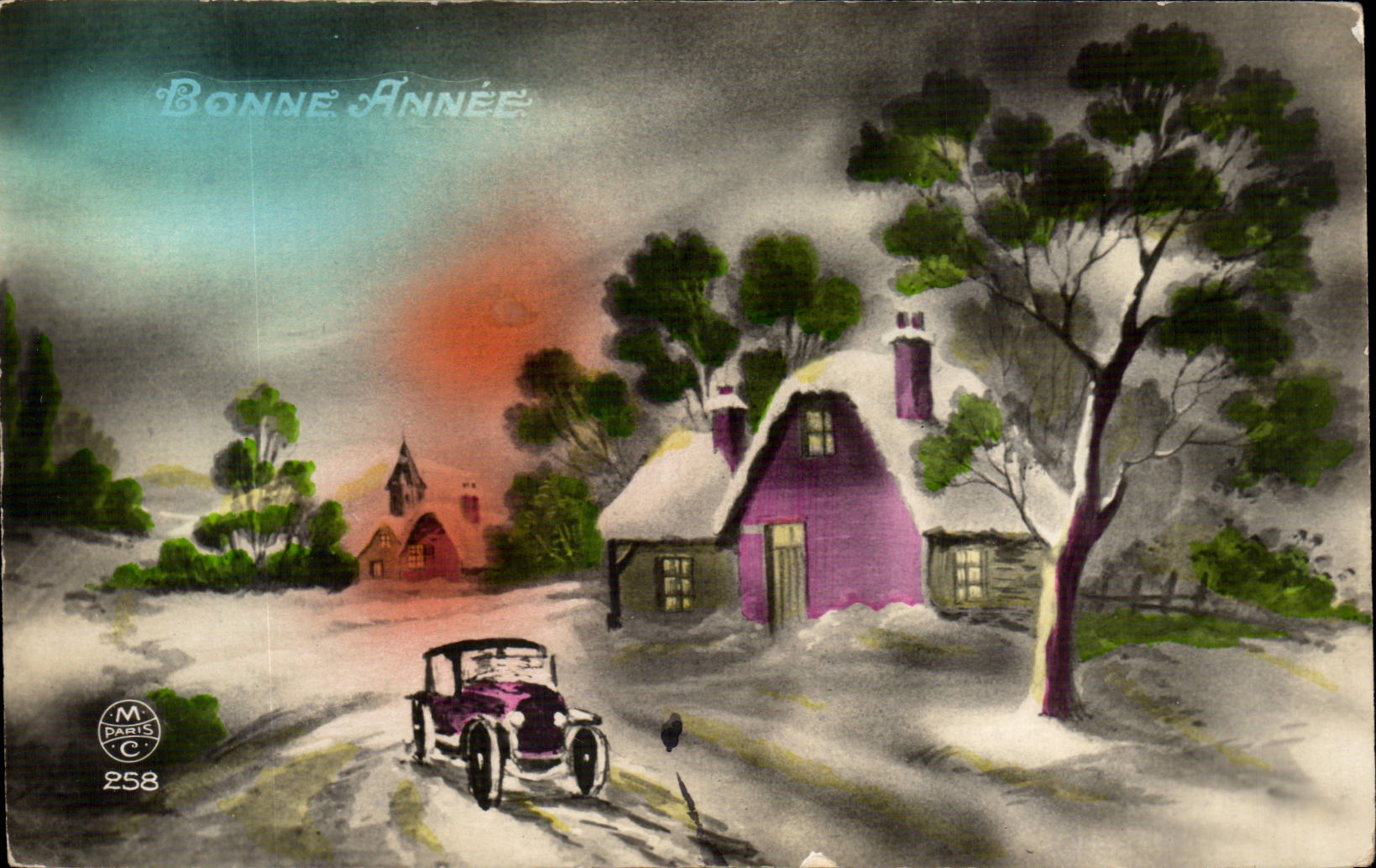 CPA Fantaisie Bonne annee Automobile