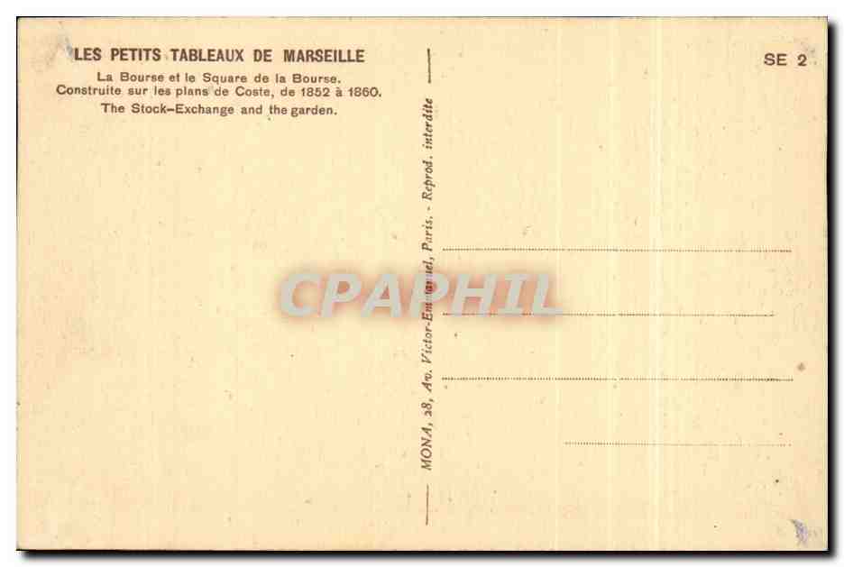 CPA Marseille La Bourse et le square de la Bourse  — Rückseite