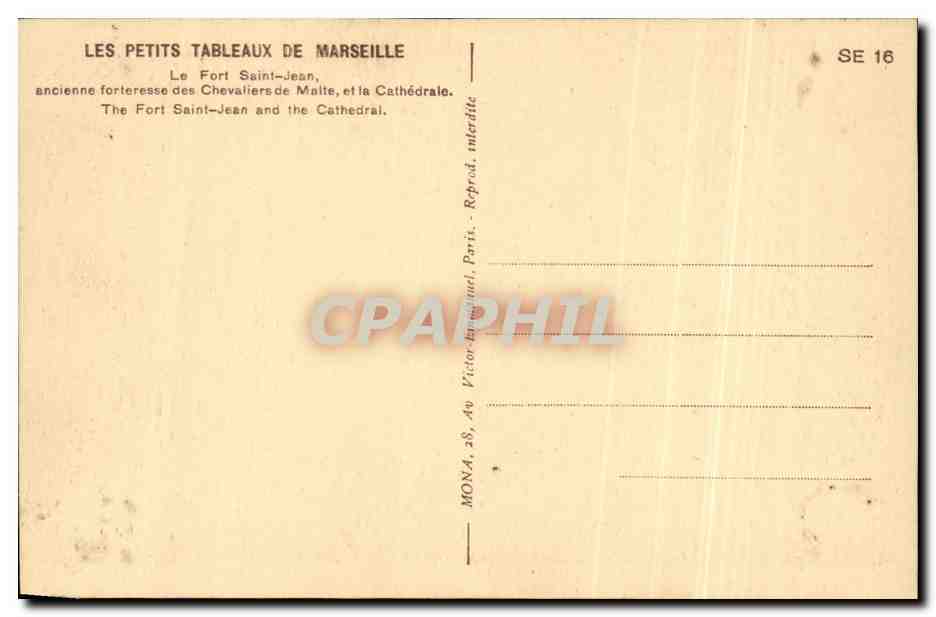 CPA Marseille Le fort Saint Jean (Chevaliers de Malte Malta) — Rückseite