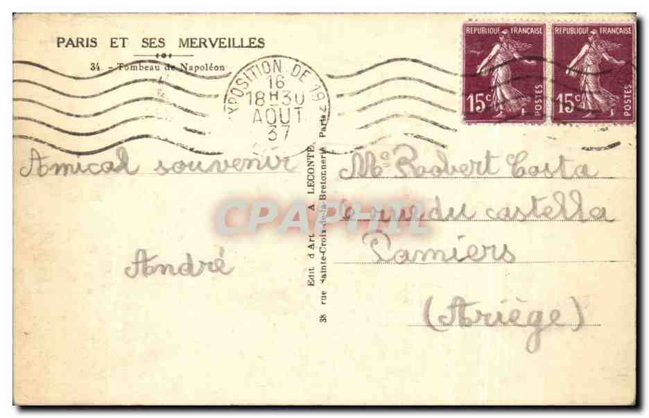 CPA paris Invalides Tombeau de Napoleon — Rückseite
