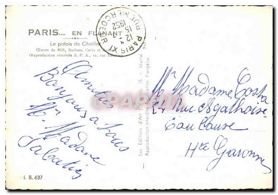 CPA Paris Palais de Chaillot Boileau Carlu et Azema — Rückseite
