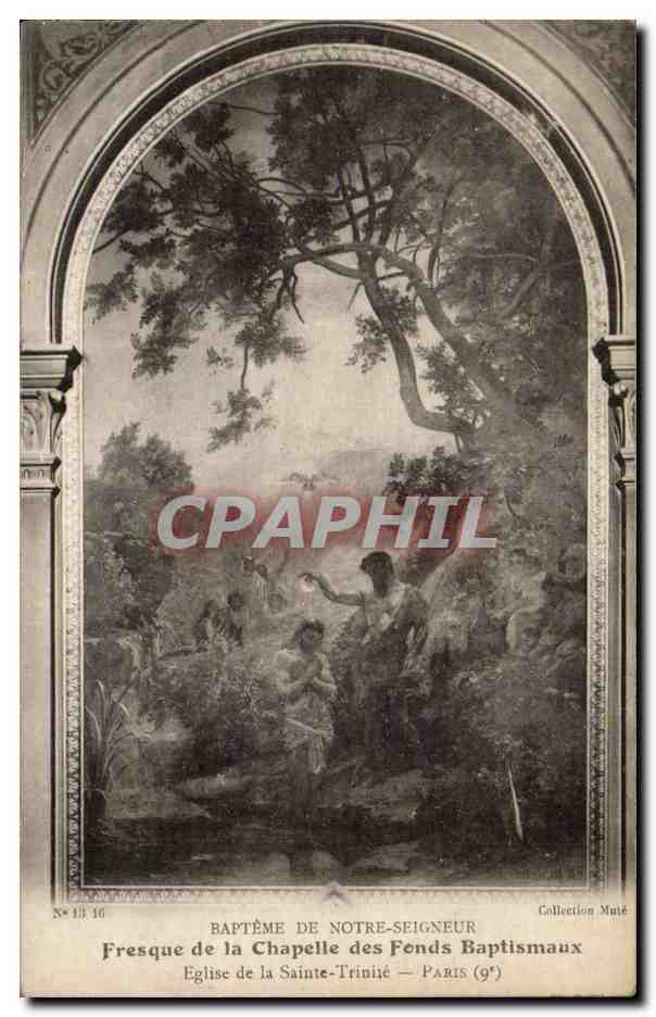 Paris CPA Fresque de la chapelle ds Fonds Baptismaux Bapteme de Notre Seigneur