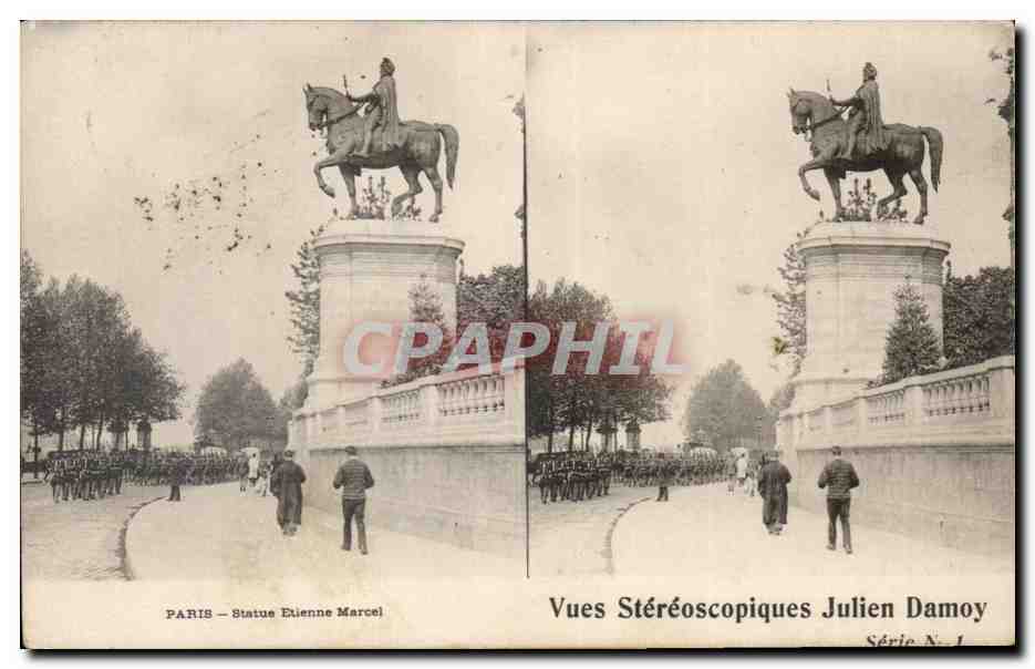 Paris CPA Vues stereoscopiques Julien DAmoy Statue Etienne Marcel
