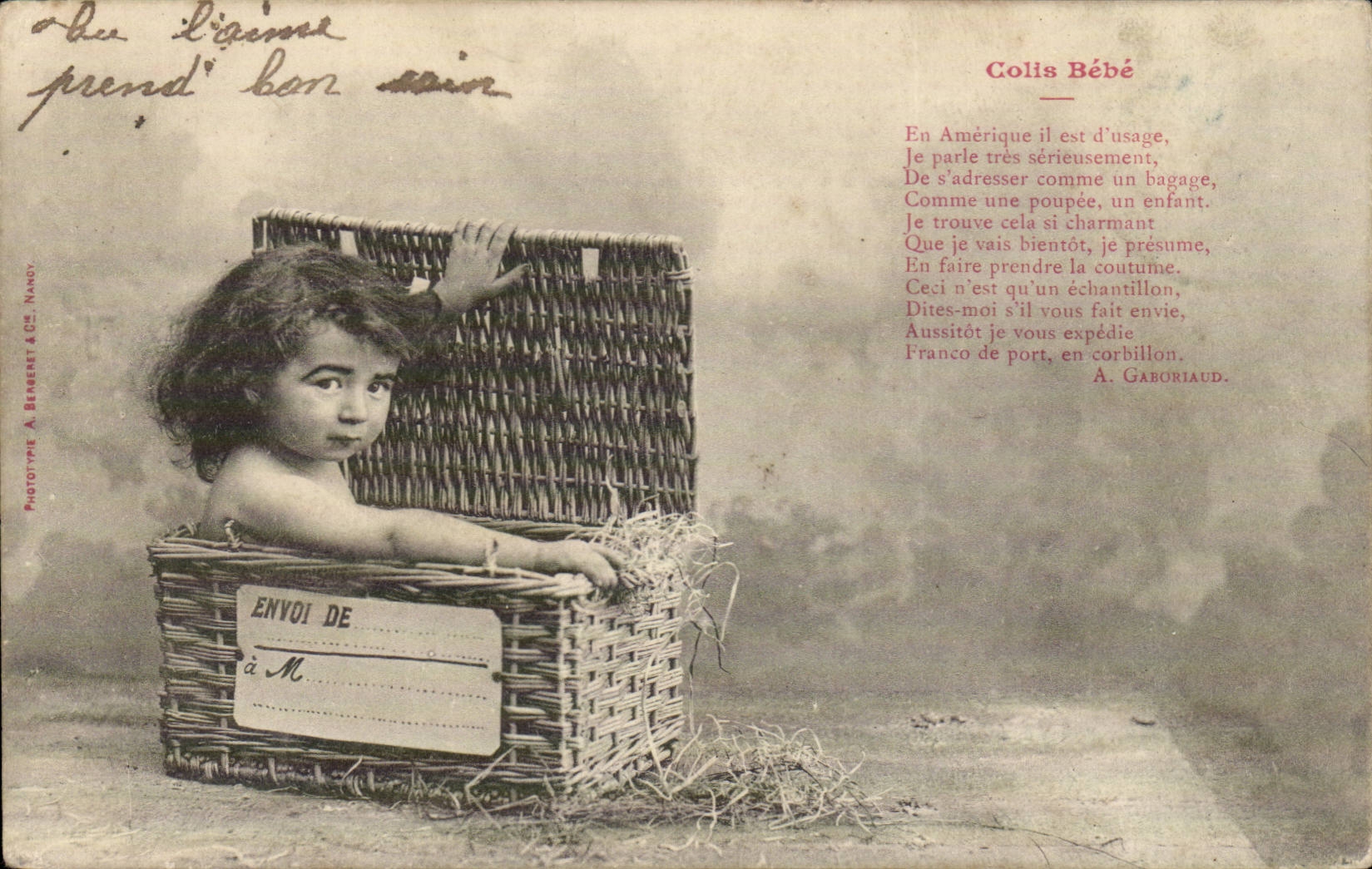 Fantaisie - Bebe - Baby in a basket - CPA 
