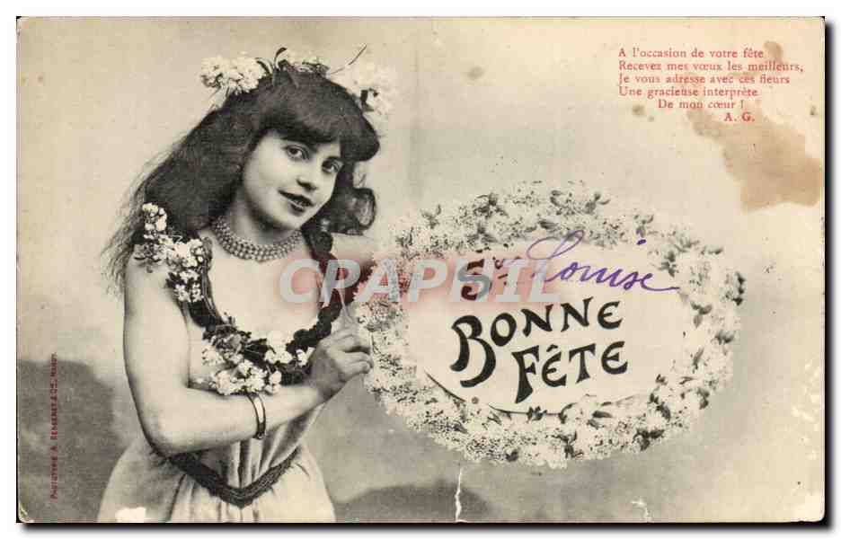 Fantaisie - Femme - Beautiful dark haired woman - Bonne Fete - CPA 