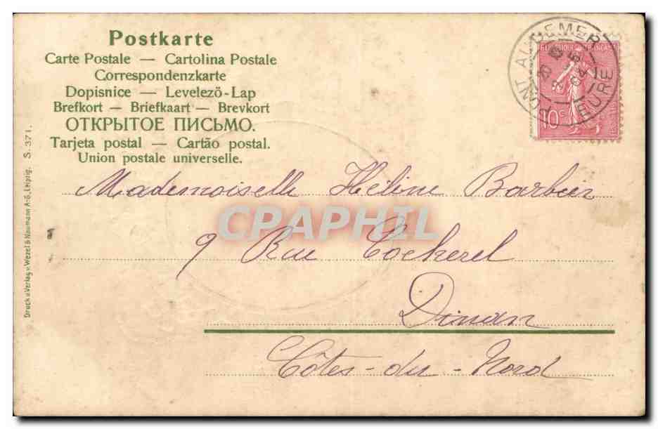 Portrait d'une jeune femme — carte postale décorée — éditeur S. 371 — Reverso