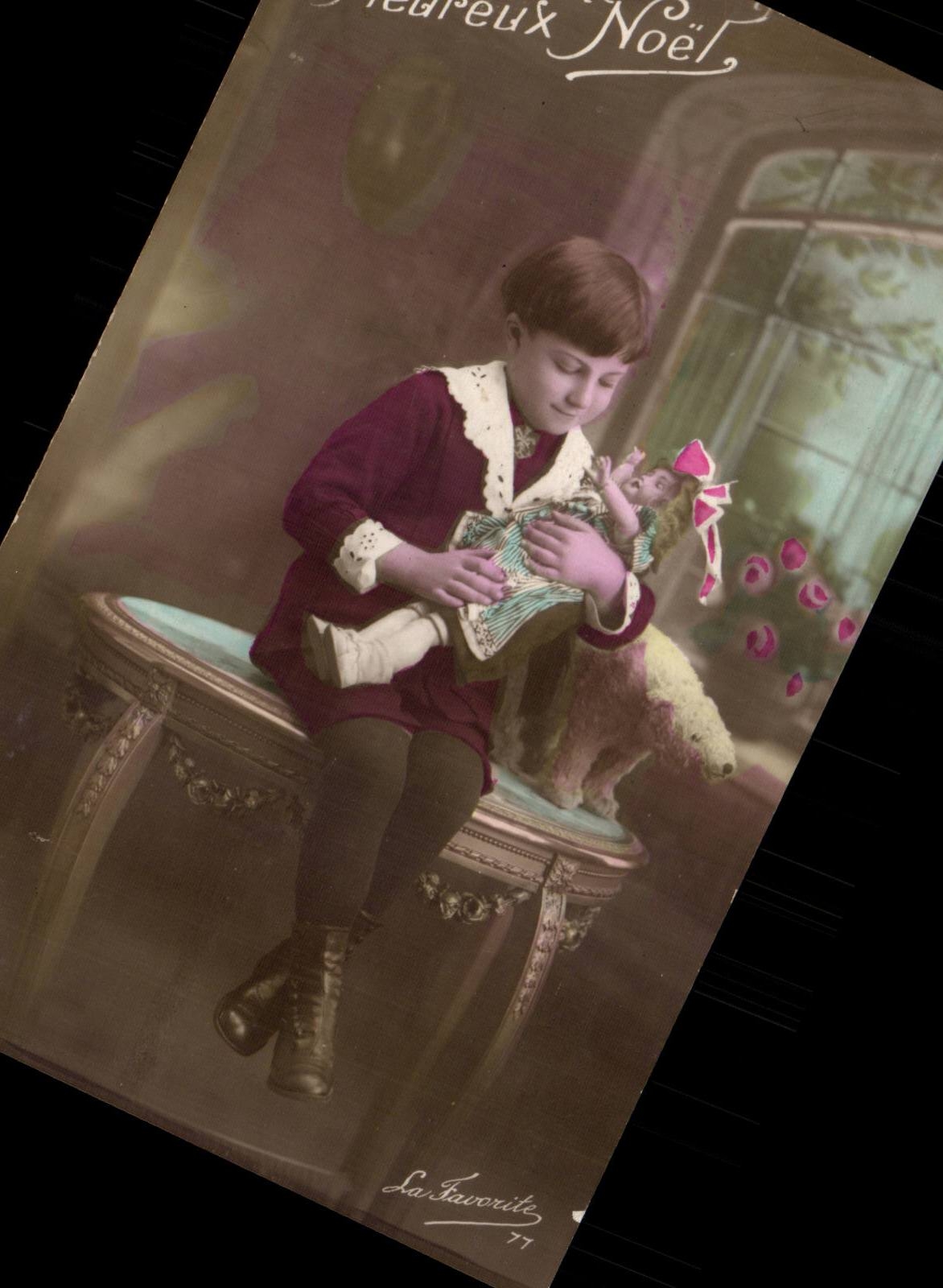Fantaisie - Enfant - Heureuse Noel - pouppe - Merry Christmas - child with doll - CPA 