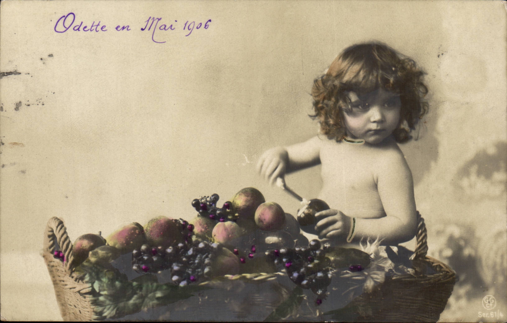 Fantaisie - Enfant - bebe - Odette en 1906 - fruits - CPA 