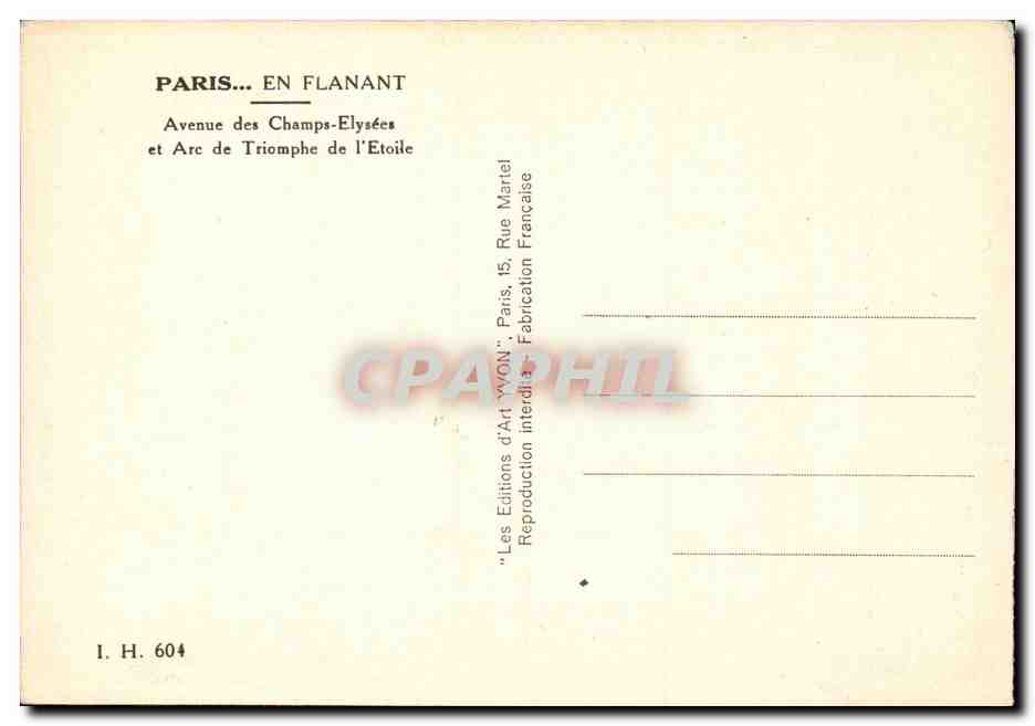 Paris - 8 Avenue des Champs Elysees et l'Arc de Triomphe - L'Etoile - CPA  — Verso