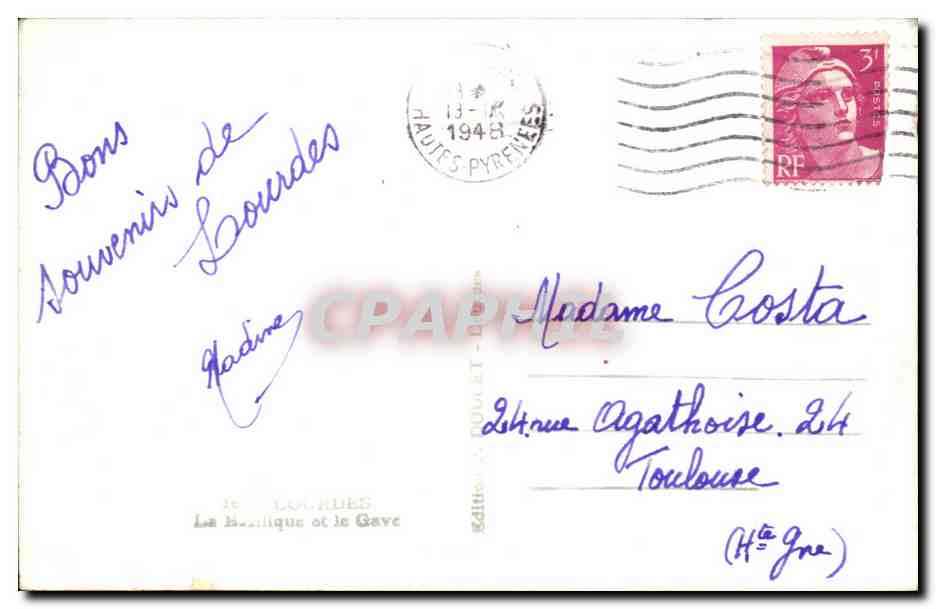 Lourdes - La Basilique et le Gave - CPA  — Verso