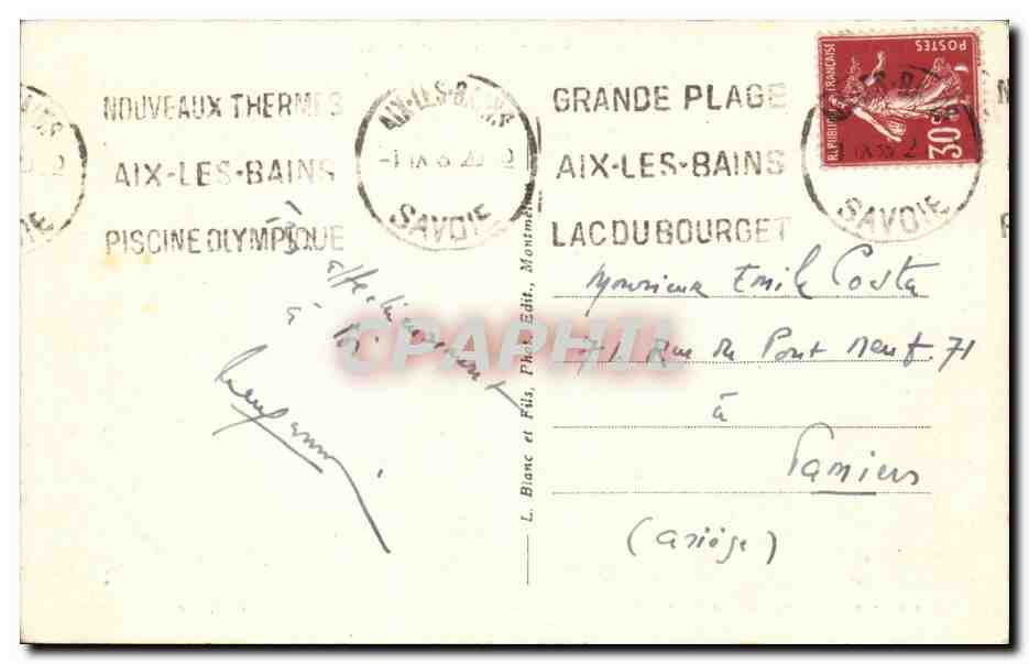Aix les Bains - Lamartine - Le Lac - CPA  — Verso