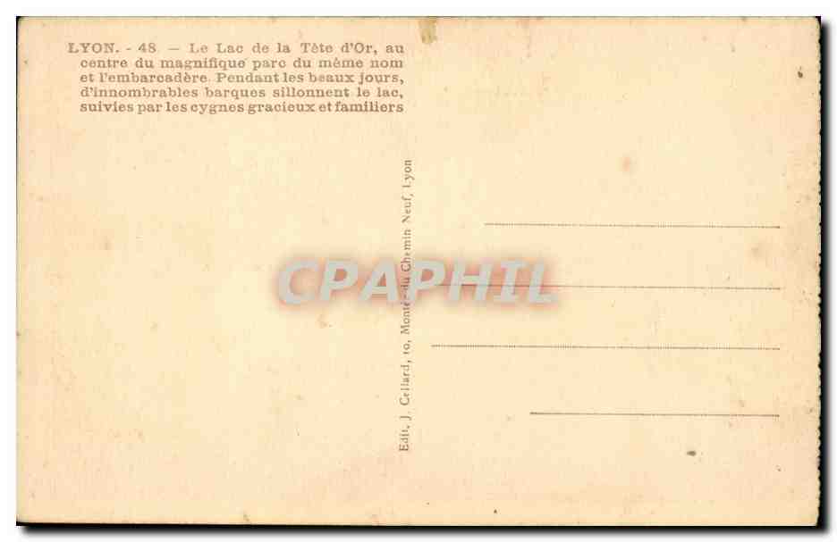 Lyon - Le Lac de la Tete d'Or - CPA  — Rückseite