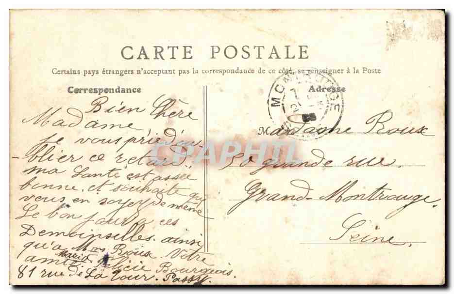 Paris - 16 - Tour de Passy - Rue de la Tour - CPA  — Rückseite