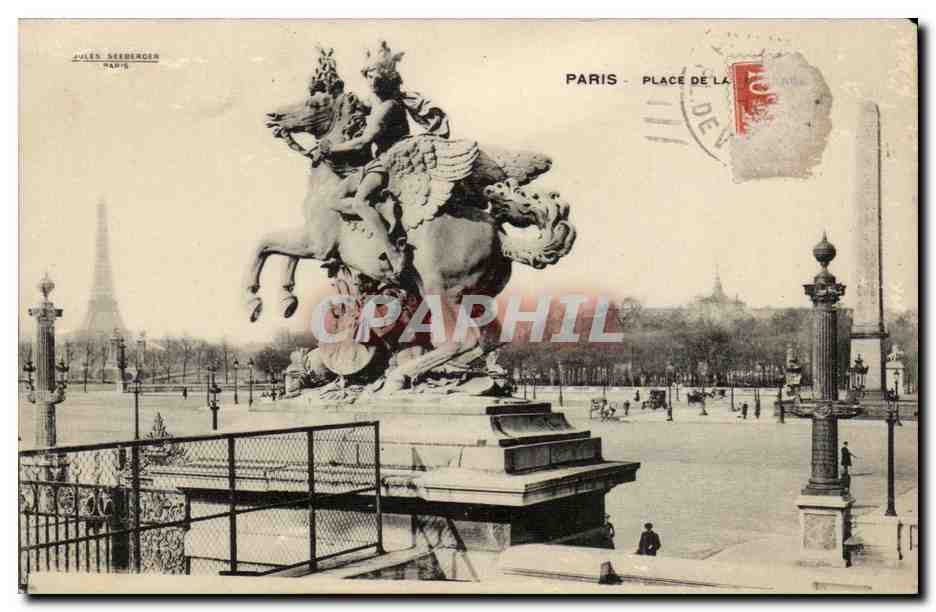 Paris - 8 - Place de la Concorde - cheval - tour eiffel - eiffel tower - CPA 