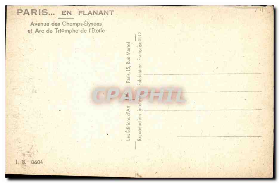 Paris - 8 - Avenue des Champs Elysees - L'Arc de Triomphe - L'Etoile - automobile CPA  — Verso