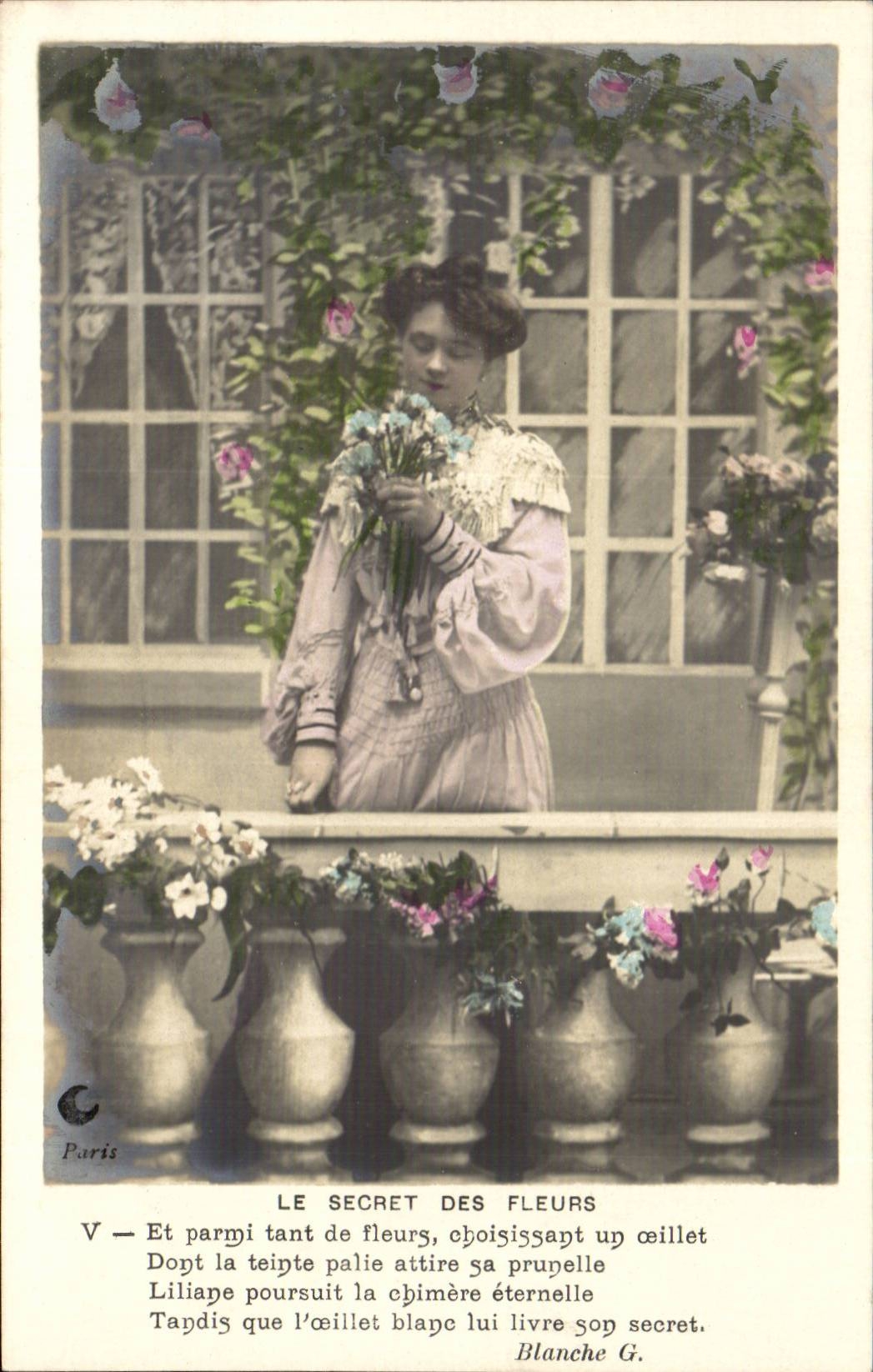Femme choisissant un œillet parmi de fleurs — Paris — Blanche G.