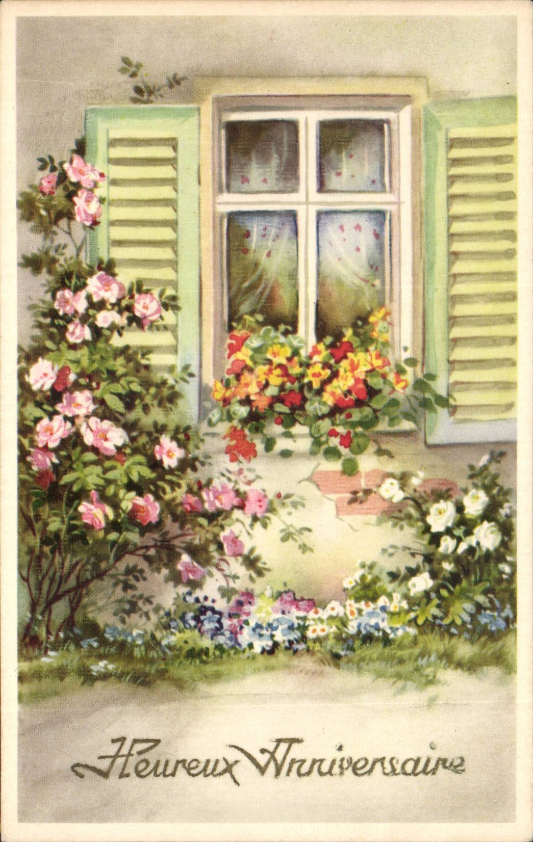 Fetes - Heureuse Anniversaire - Fleurs - Flowers and Window - CPA 