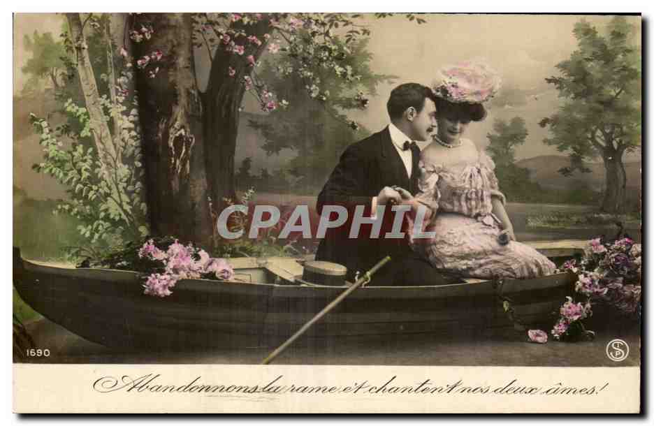 Fantaisie - Couple - floating romantic boat - CPA 