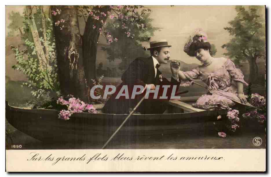 Fantaisie - Couple - floating romantic boat - CPA 