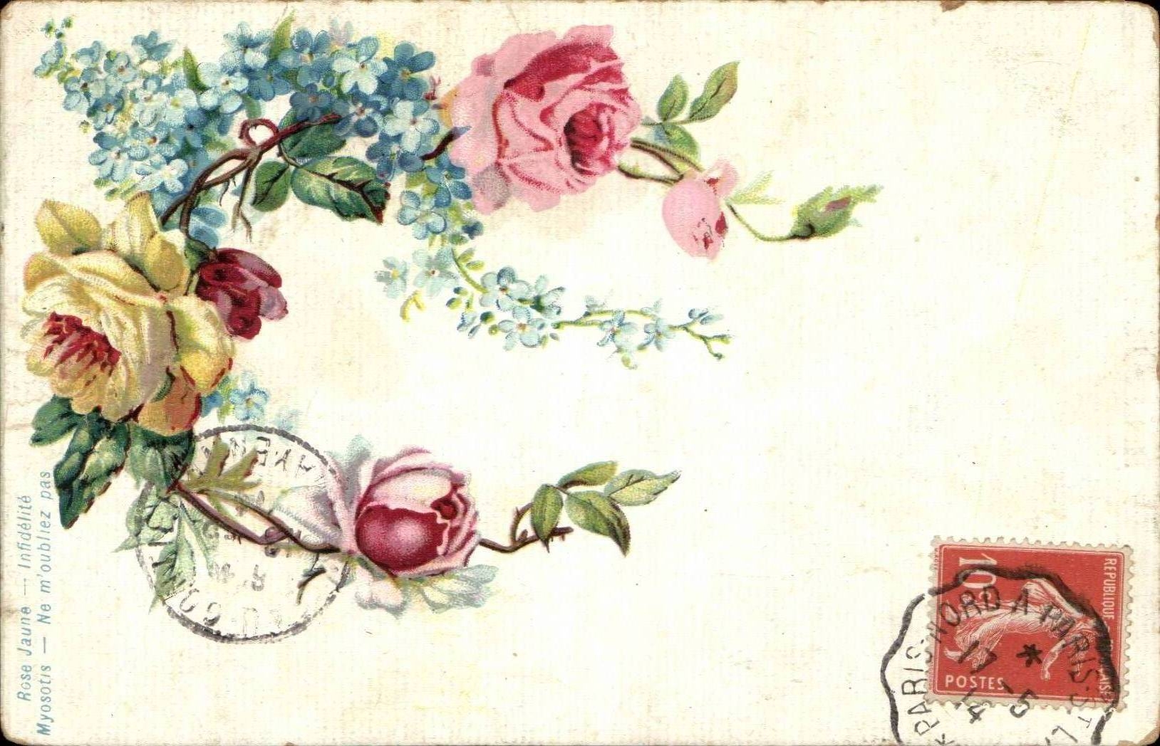 Fleurs - Flowers - Roses - Muguet - Lily of the Valley - CPA 