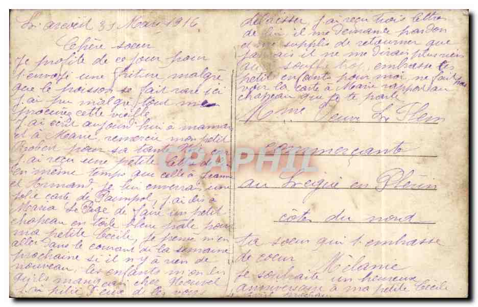 Fantaisie - Femme et Enfant - Poisson d'Avril - fish - April 1 st - CPA  — Verso