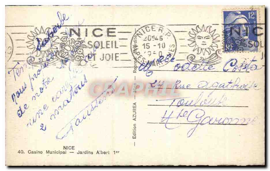 Nice - Soleil et Joie - CPA - a¹ir  — Rückseite