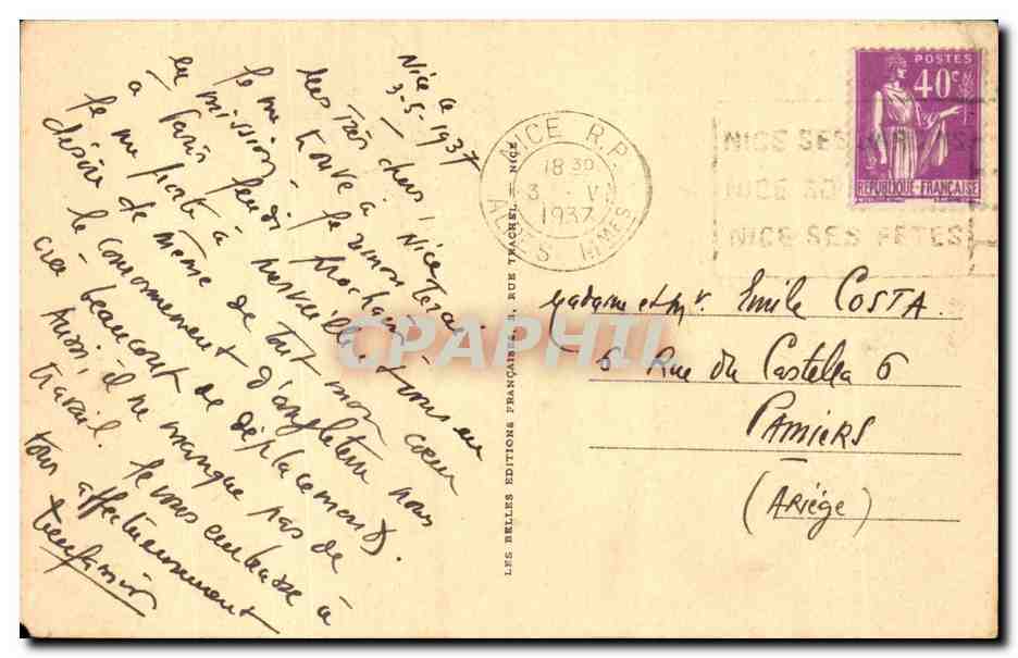 Nice - 1937 - Vue Generale - CPA - a¹ir  — Verso