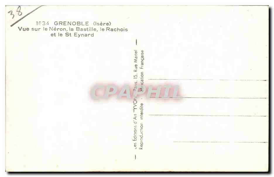 Grenoble - Vue sur le Neron la Bastille le Rachois et le Saint Eynard - CPA - a¹ir  — Verso