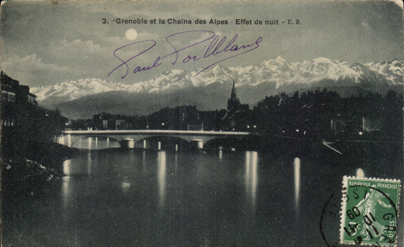 Grenoble - I'Isere et la Chaine des Alpes - Effet de Nuit - CPA - a¹ir 