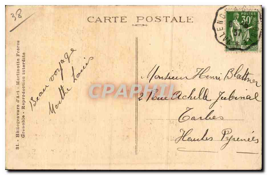 Les Grands Goulets — Un Tunnel en à pic sur la Vernaison — Héliogravure d'art Martinotto Frères — Reverso