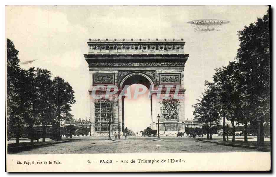 Paris - 8 - Arc de Triomphe l' Etoile Ballon zeppelin Veloutine de Fay - CPA 