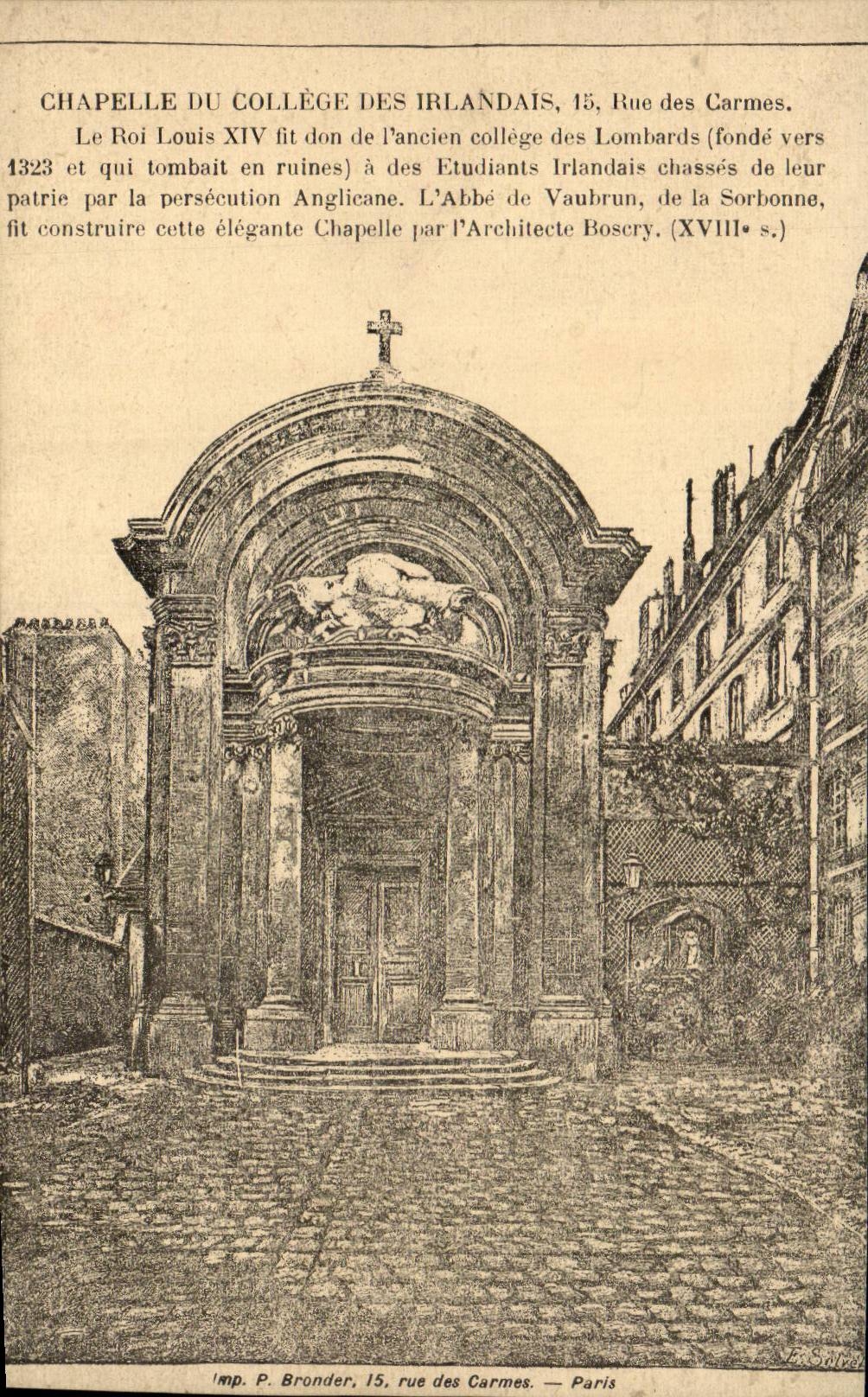 Paris - 5 - Rue des Carmes - Chapelle du College Irlandais - Irlande - Ireland - CPA 