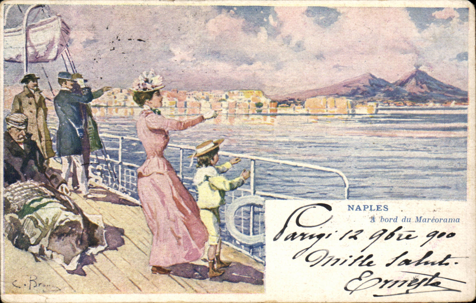 Italia - Italy - Naples - Napoli - Illustration - a bord de Mareorama - enfant - bateau - CPA 
