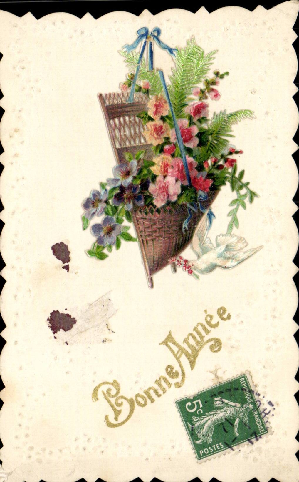Fete - Bonne Annee - Fleurs et oiseau CPA 