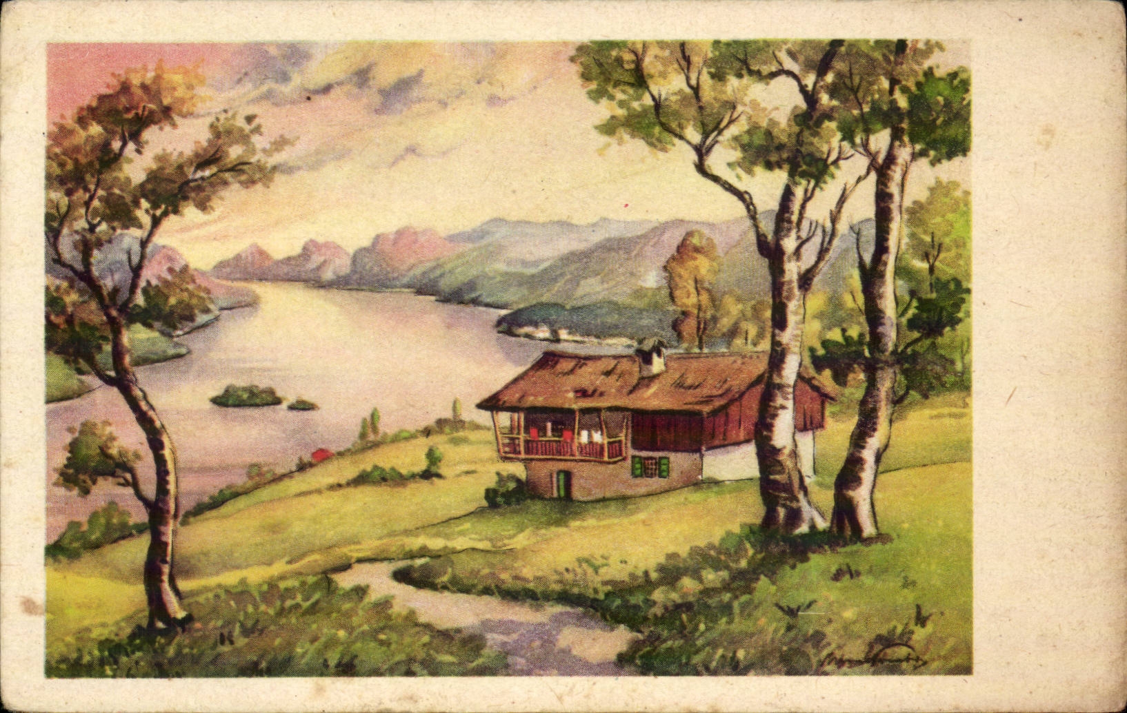 Arbres - Nice Country Scene - Arts - Tableau CPA 