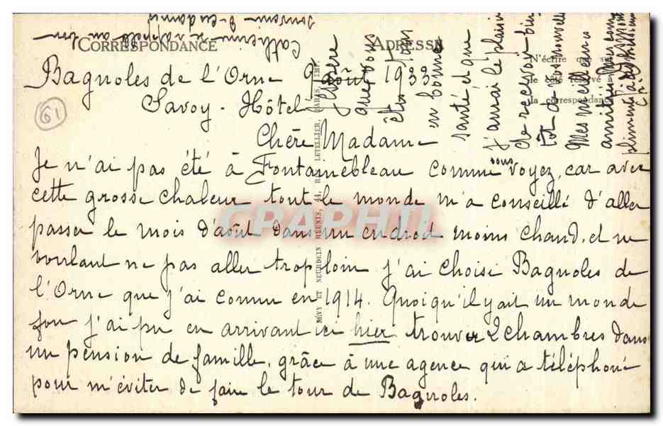 Bagnoles-de-l'Orne — El Establecimiento Termal (Emile Boursier, Arq.) — Reverso