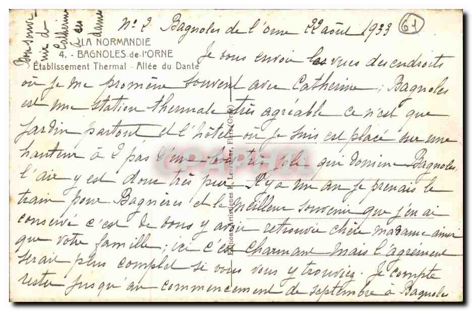 Allée du Dante — Bagnoles-de-l'Orne — P. Lorvaiseur — Verso