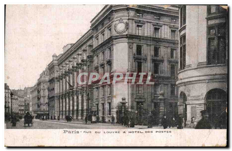 Paris CPA Rue du Louvre et hotel des Postes