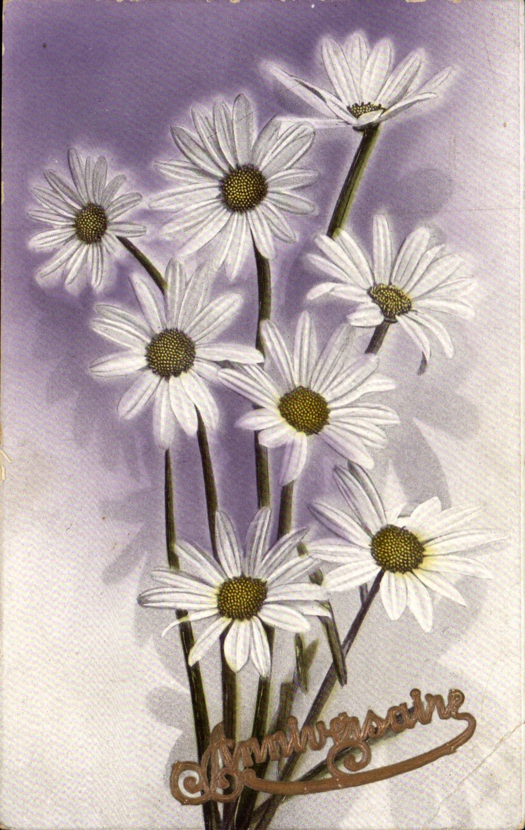 CPA Fantaisie Fleur Anniversaire