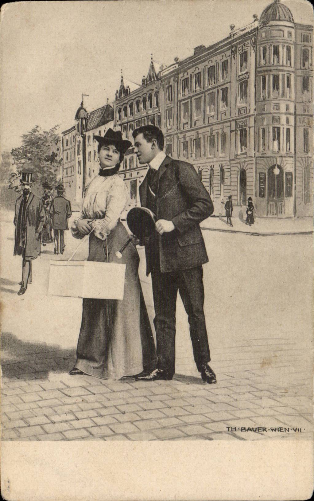 CPA Fantaisie Femme Couple Wien