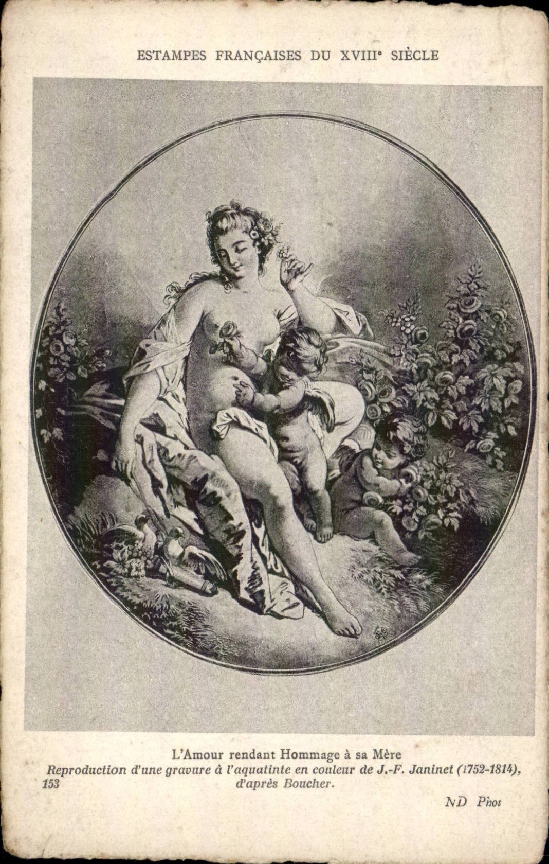 CPA Fantaisie Femme Estampes francaises du 18eme L'amour rendant hommage a sa mere