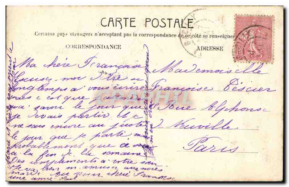 Jeune femme parmi les fleurs — Souvenir Affectueux — éditeur GN — Verso