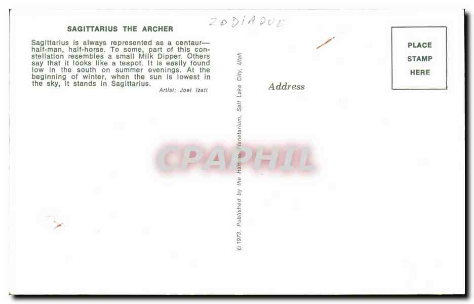 CPA Zodiaque Sagittaire Sagittarius the archer ( archer arc bow )  — Rückseite