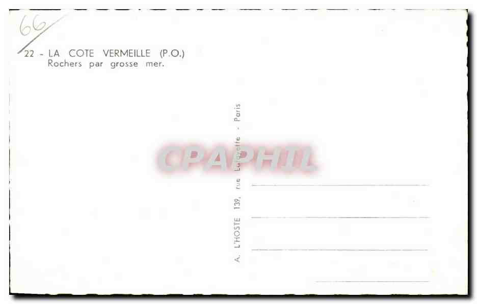 CPM La cote Vermeille Rochers par grosse mer — Rückseite