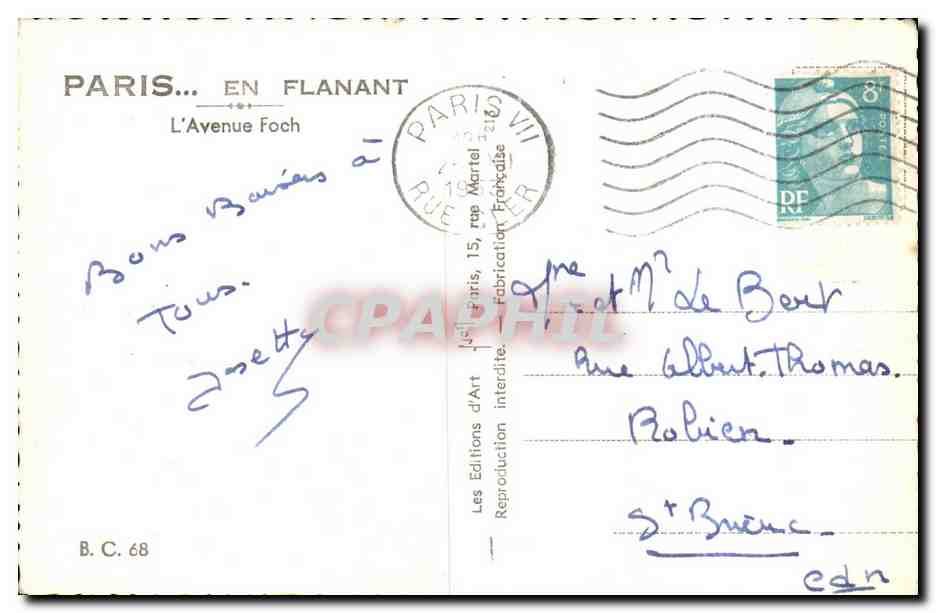 Paris CPM L'avenue Foch — Verso