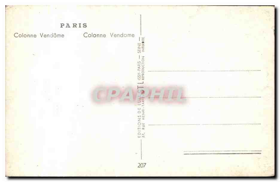 Paris CPA Colonne VEndome  — Rückseite