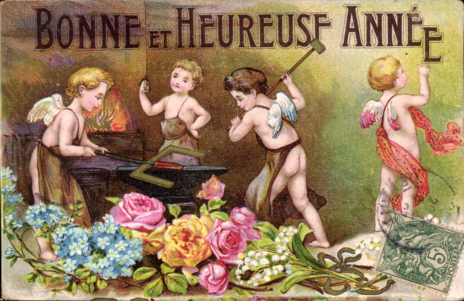 CPA Fantaisie Enfants Bonne et heureuse annee