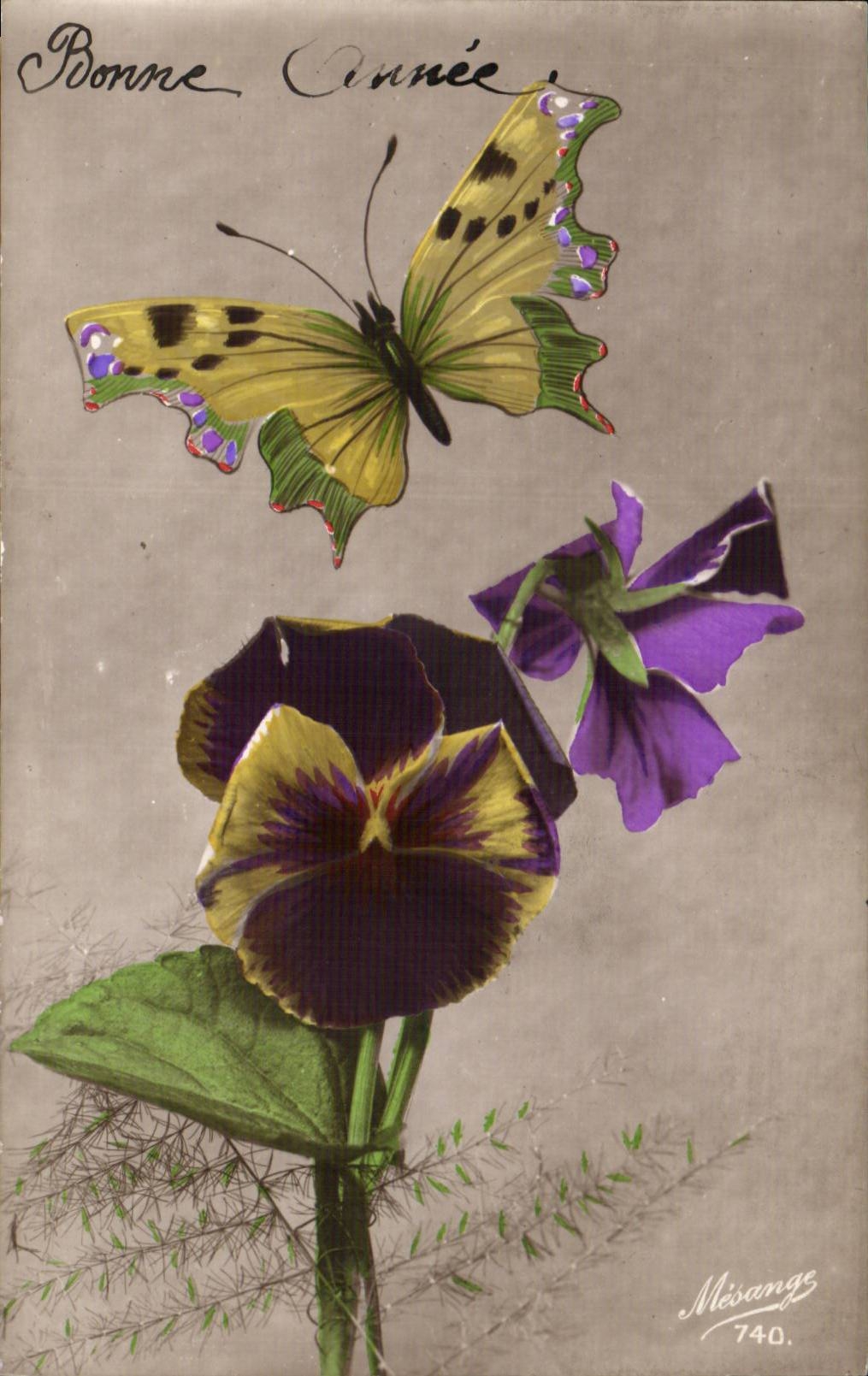 CPA Fantaisie Bonne annee Papillon Butterfly