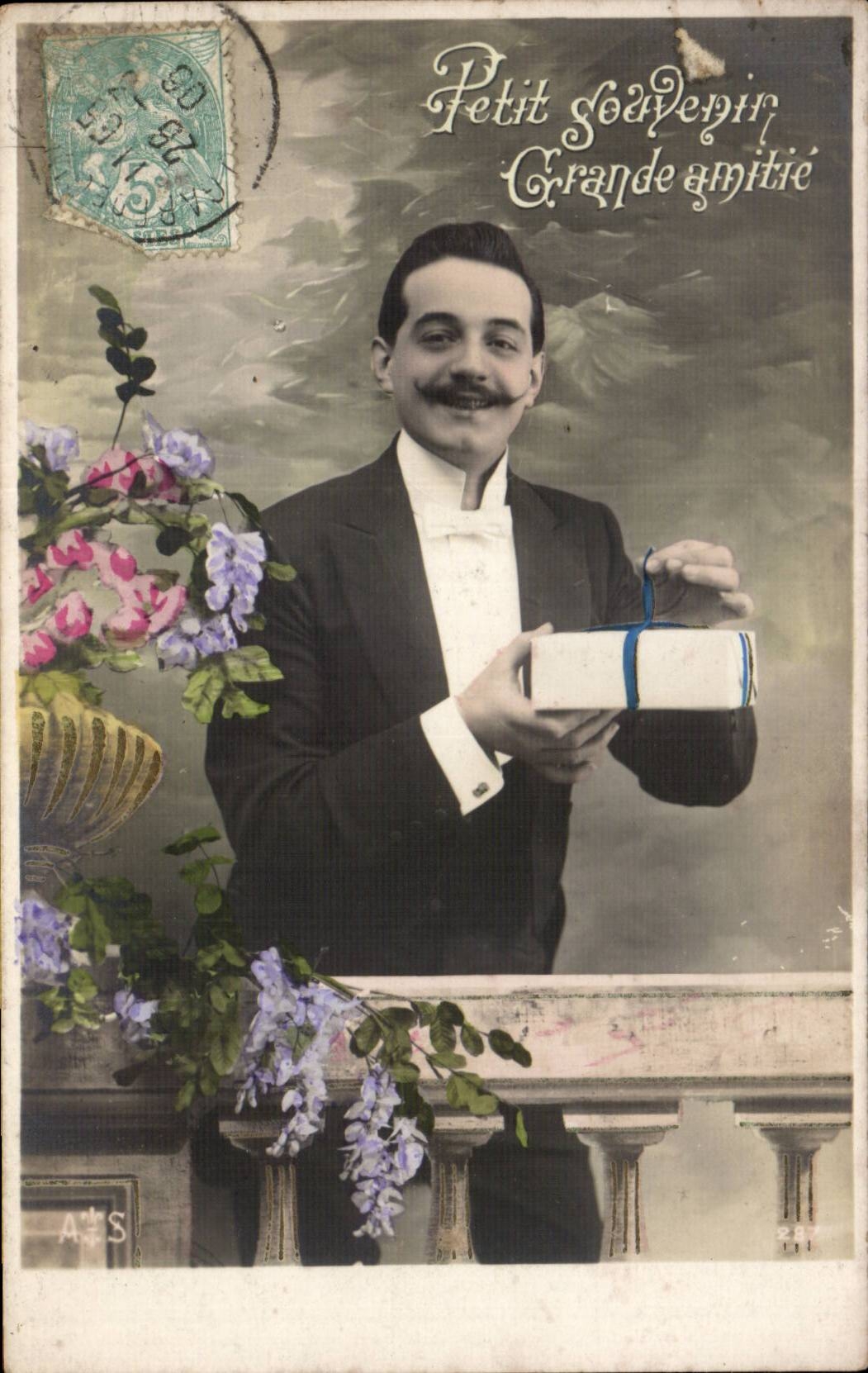 CPA Fantaisie Homme Petit souvenir Grande amitie