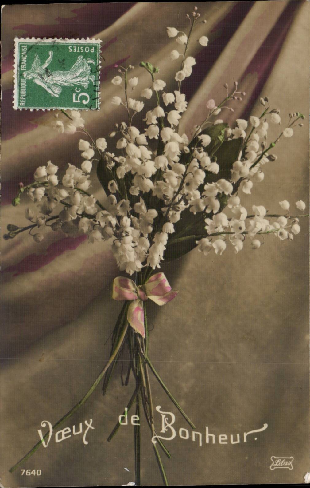 Bouquet de muguet — Vœux de Bonheur — Éditeur Litas, n° 7640